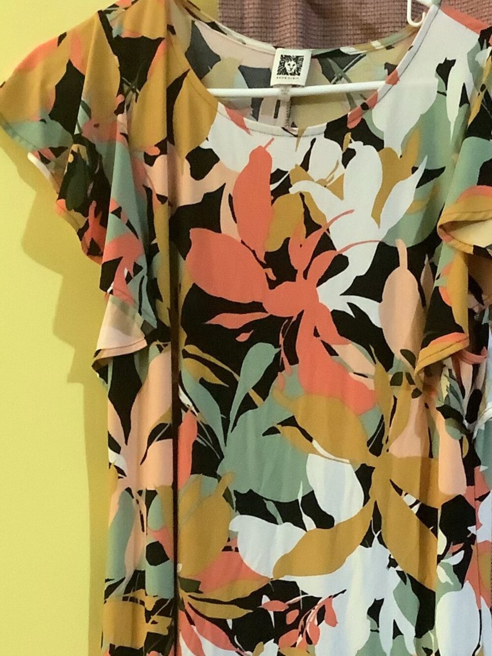 Annie Klein Flowered Sheath Dress with Flowy Cap Sleeves